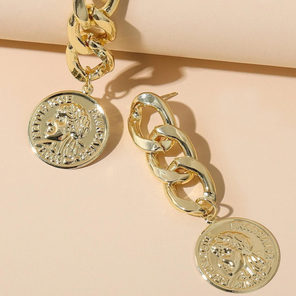 Boucles d'oreilles chaîne de pièces - Boucles d'oreilles dorées