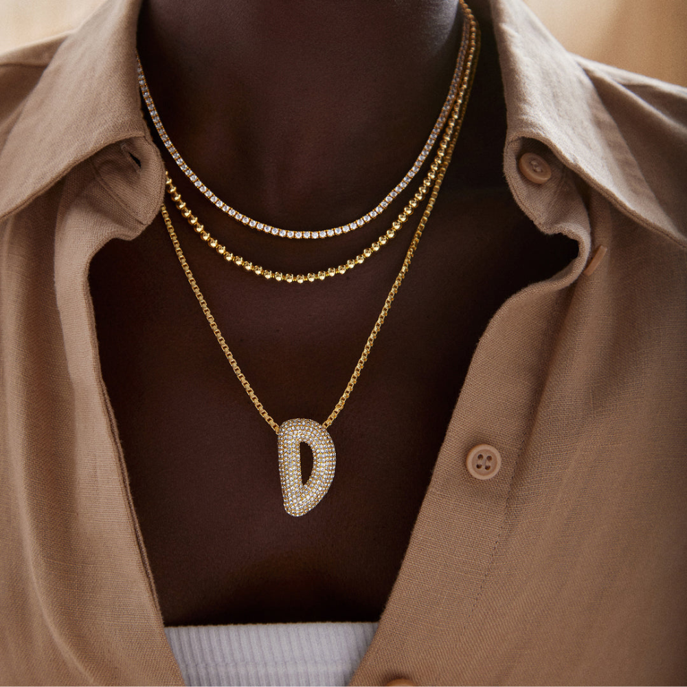 Collier Bubbly Brillant - Lettre en zirconia incrustée