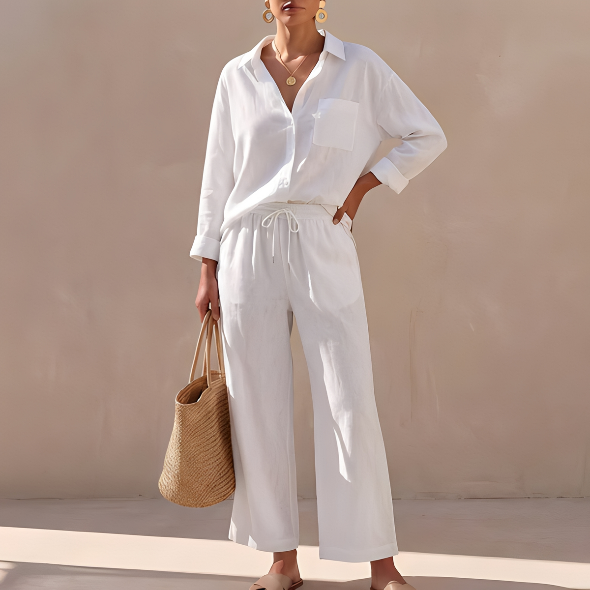 Genzel - Ensemble chemise à boutons et pantalon pour femme