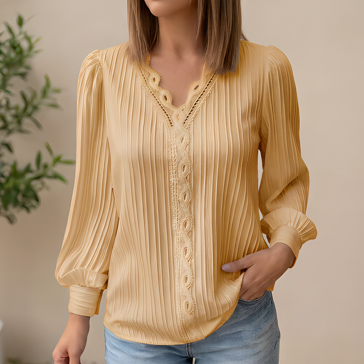 Antonette - Blouse estivale élégante avec col en V pour femmes