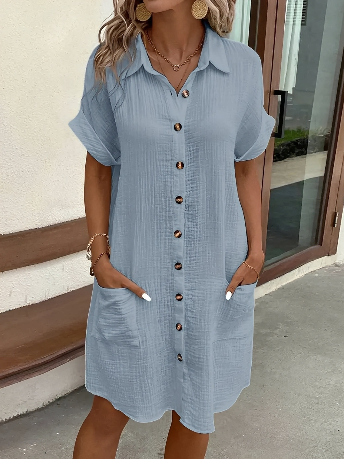 Shelley - Robe-chemise agréable avec patte de boutonnage pour femmes
