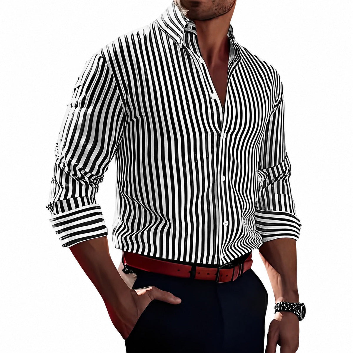 Brycen - Chemise à manches longues rayée et élégante pour hommes