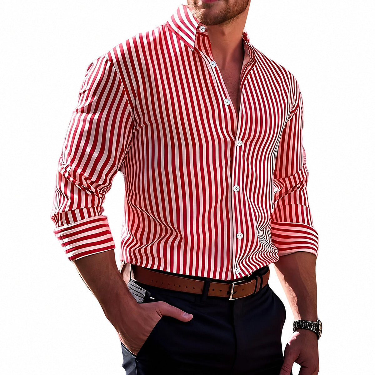 Brycen - Chemise à manches longues rayée et élégante pour hommes