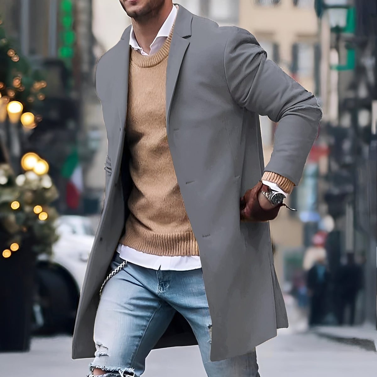 Manteau mi-long homme à col à revers et coupe ajustée