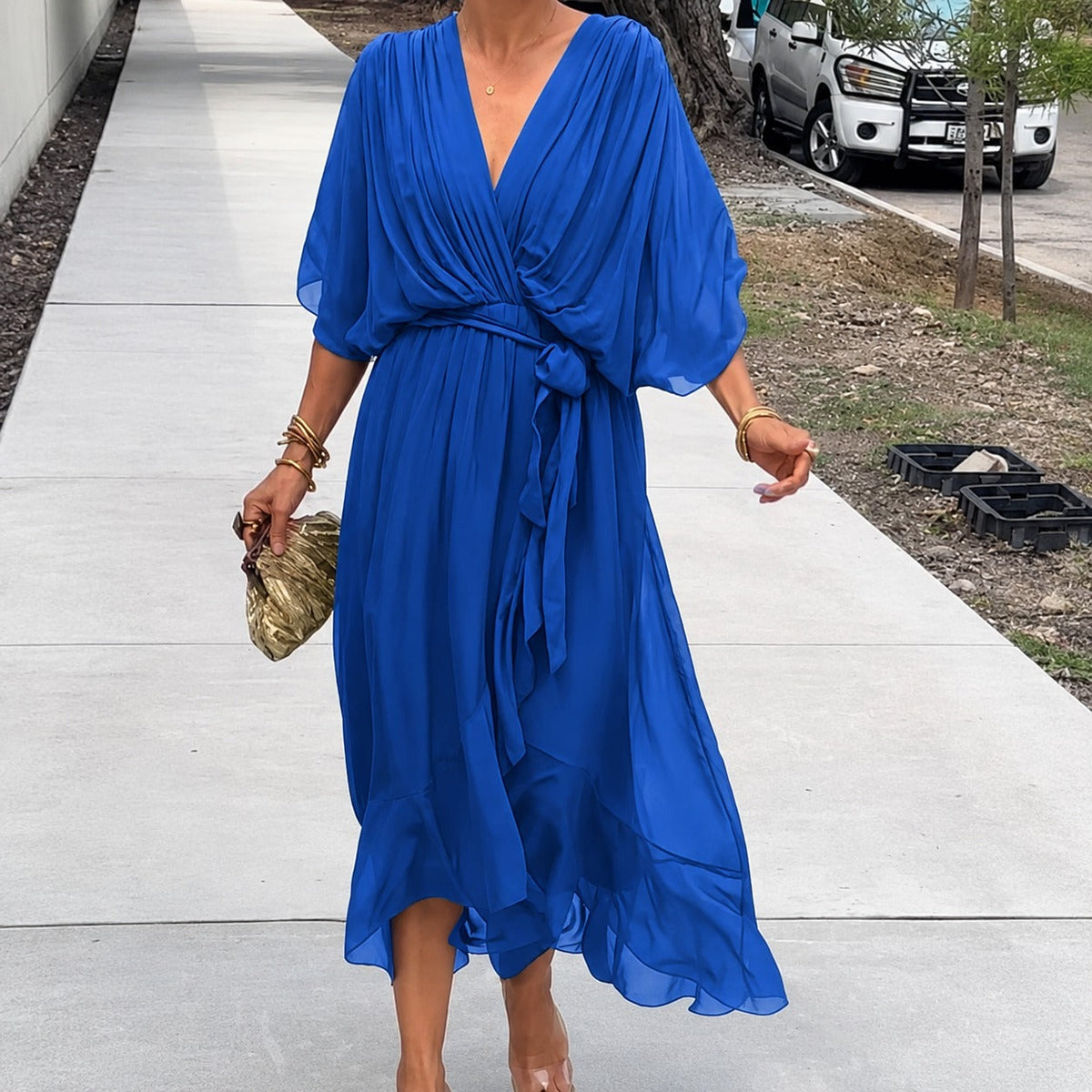 Loisa - Robe légère en chiffon avec col en V