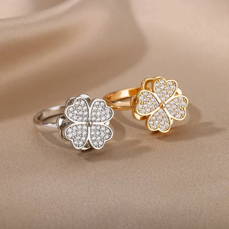 Dazel – Bague Tournante Antistress de Trèfle à Quatre Feuilles
