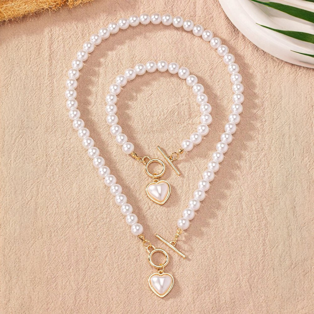 Lara – Ensemble de collier et bracelet Cœur Perlé