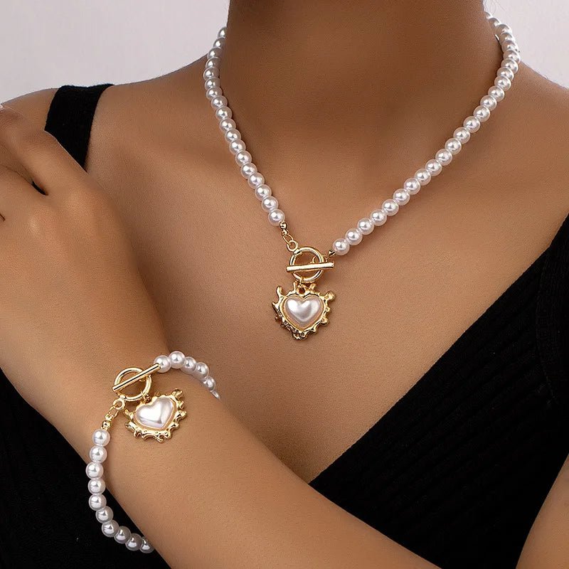 Lara – Ensemble de collier et bracelet Cœur Perlé