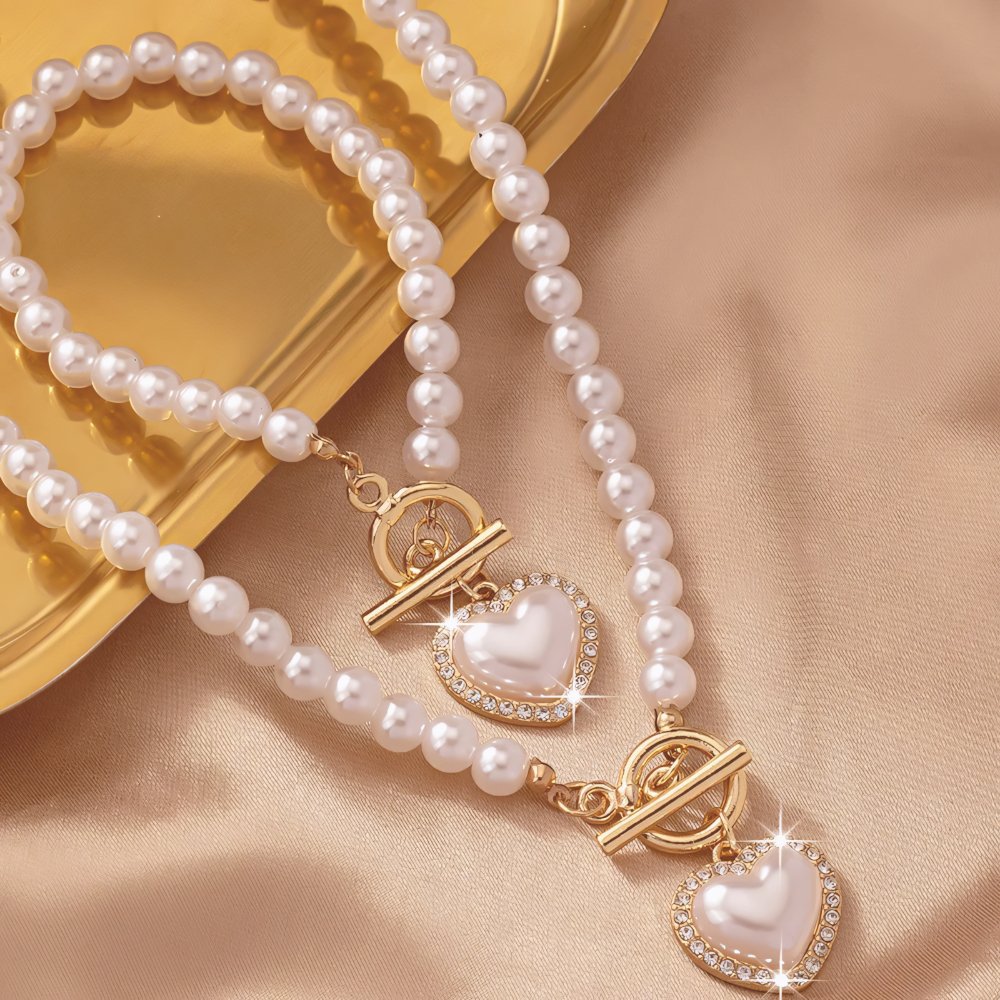 Lara – Ensemble de collier et bracelet Cœur Perlé