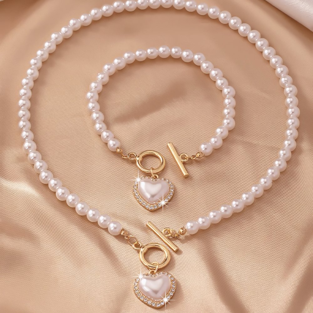 Lara – Ensemble de collier et bracelet Cœur Perlé