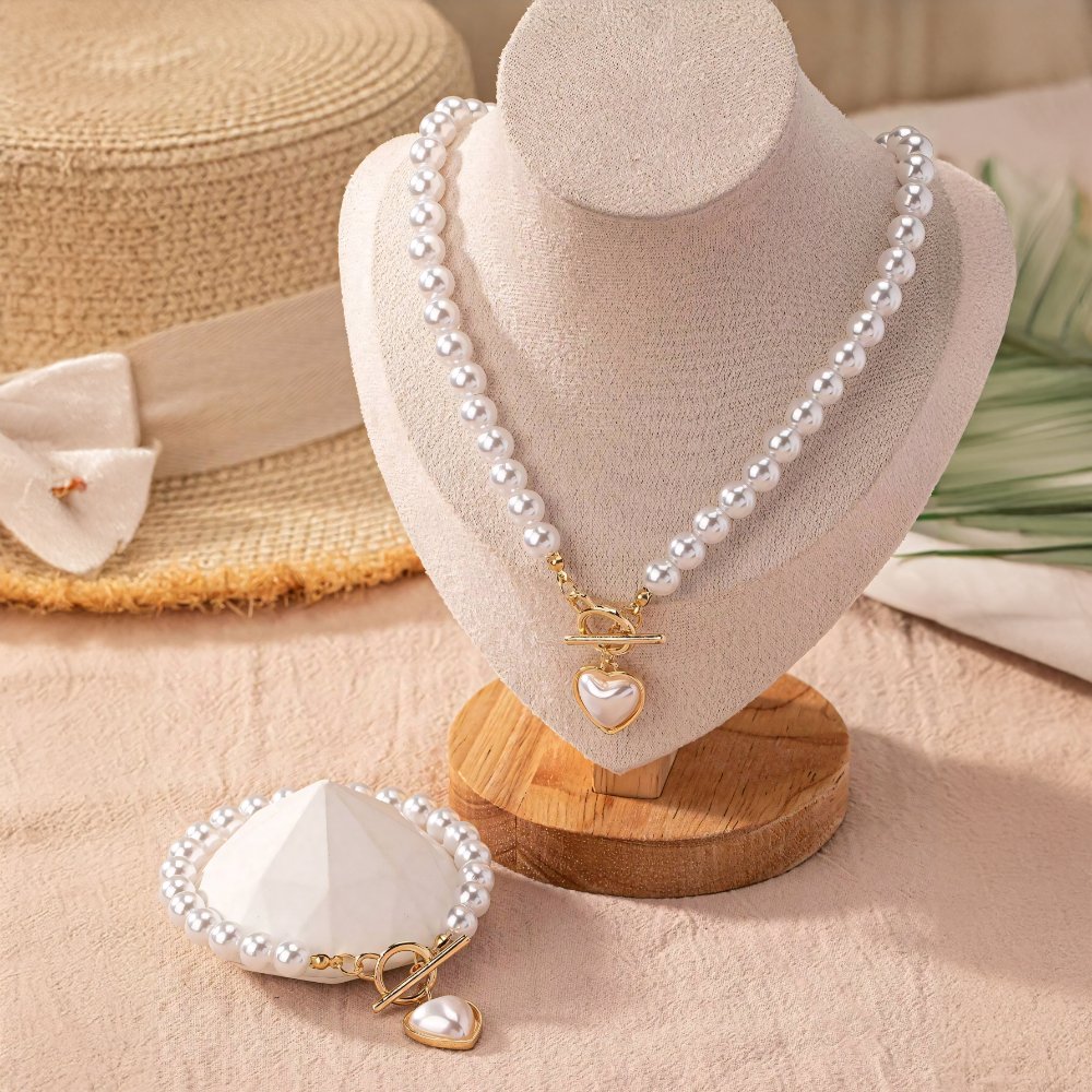Lara – Ensemble de collier et bracelet Cœur Perlé