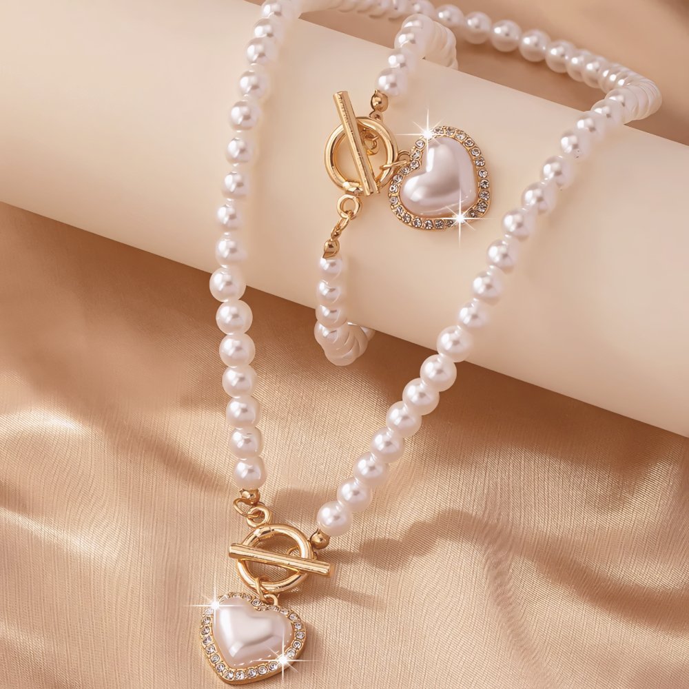 Lara – Ensemble de collier et bracelet Cœur Perlé