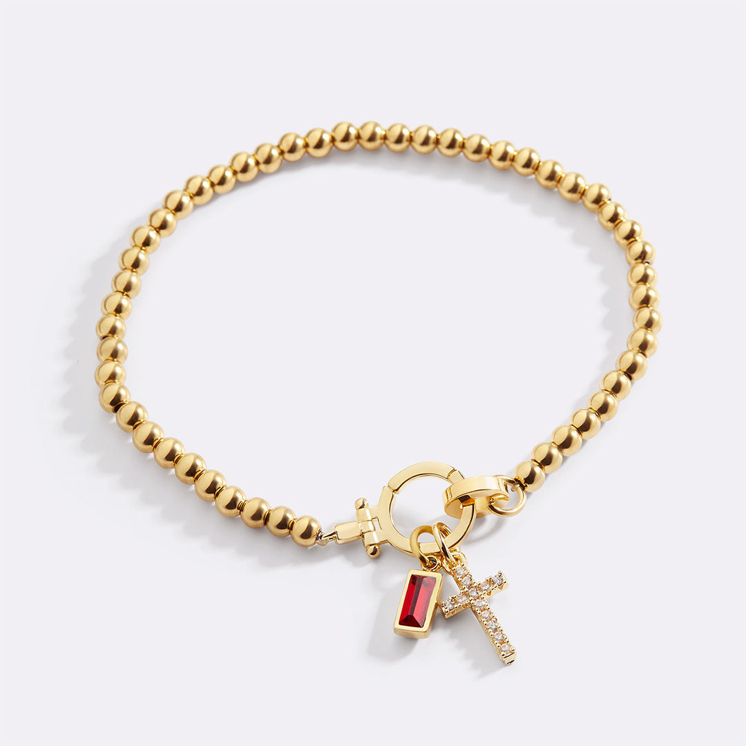 Eli – Bracelet de pierre de naissance avec pendentif en croix