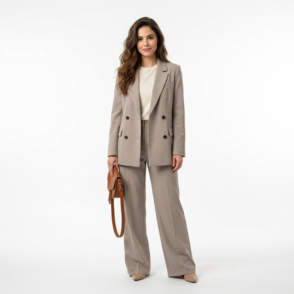 Blazer croisé - Beige - Mélange de polyester - Femme