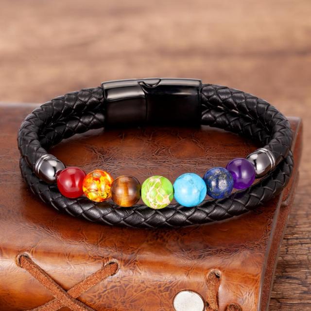 Zenaro – Bracelet en cuir équilibre 7 chakras