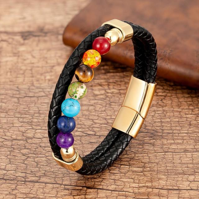 Zenaro – Bracelet en cuir équilibre 7 chakras