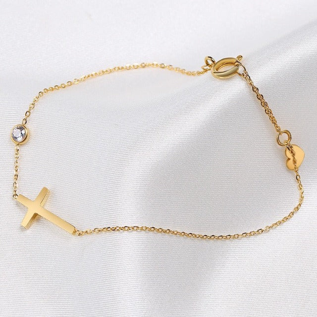 Althea – Bracelet avec croix pour dames en or et argent