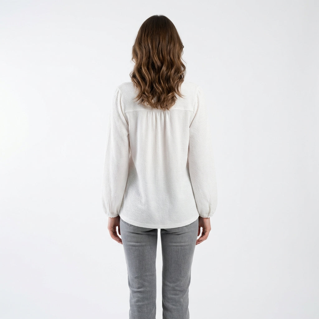 Blouse Boutonnée à Manches Longues - Blanc - Coton Mélangé - Femme
