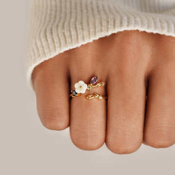 Leah - Bague en Or avec Fleurs en Cristal Blanc