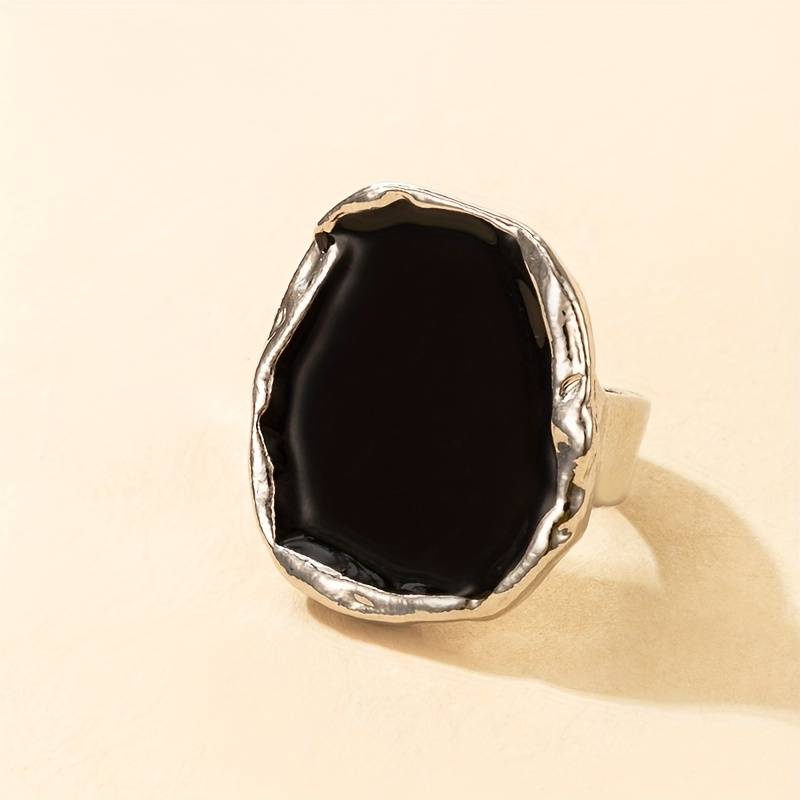 Bague vintage en pierre noire surdimensionnée - Bague noire vintage exagérée