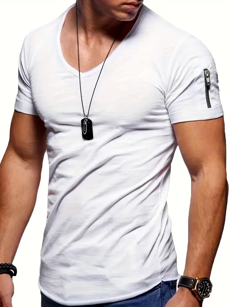 James - T-shirt à col en V pour hommes, style confortable