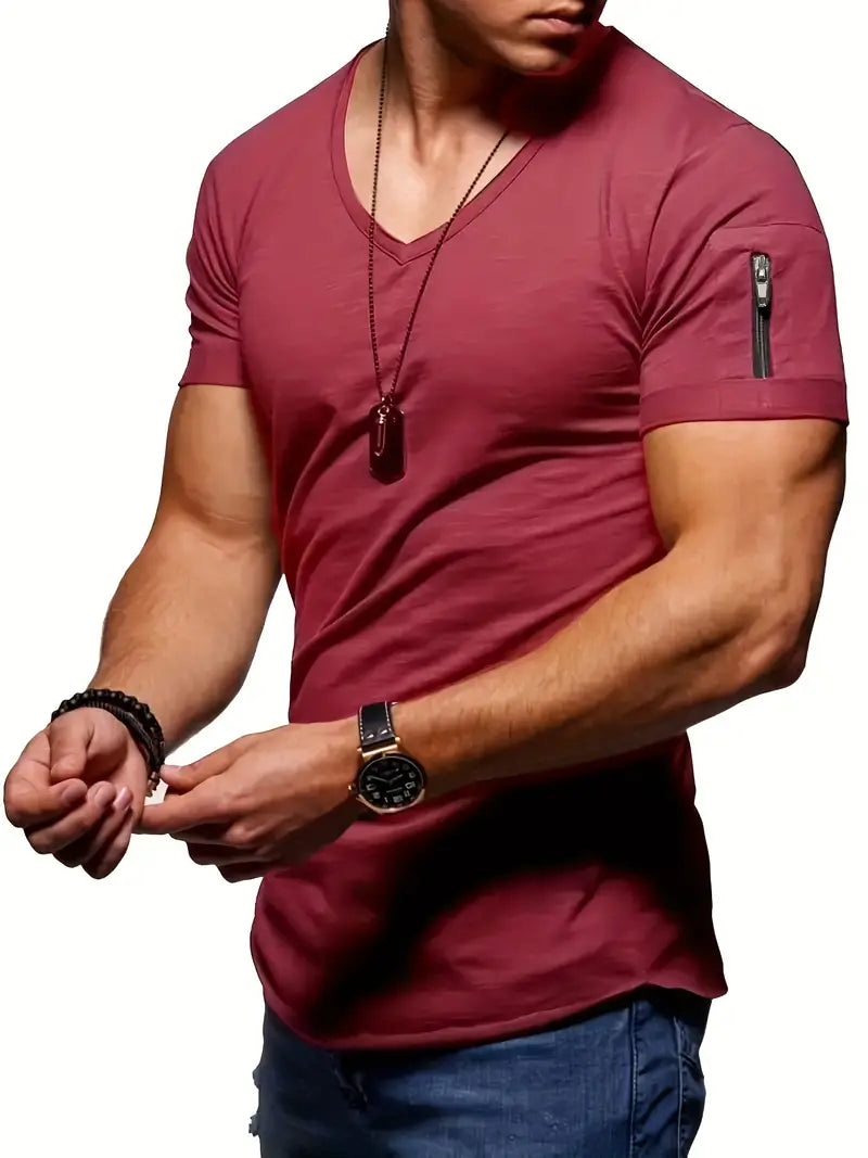 James - T-shirt à col en V pour hommes, style confortable