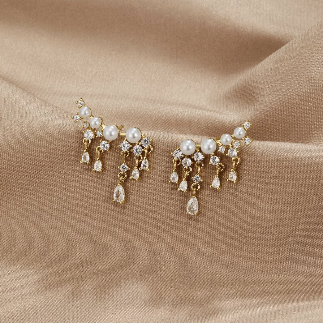 Fenia - Boucles d'oreilles en perles dorées avec franges