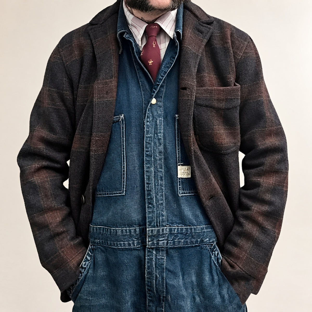 Blazer homme à carreaux, coupe ample, revers classique