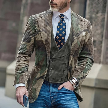Blazer homme à motif camouflage à boutonnière simple - coupe ajustée