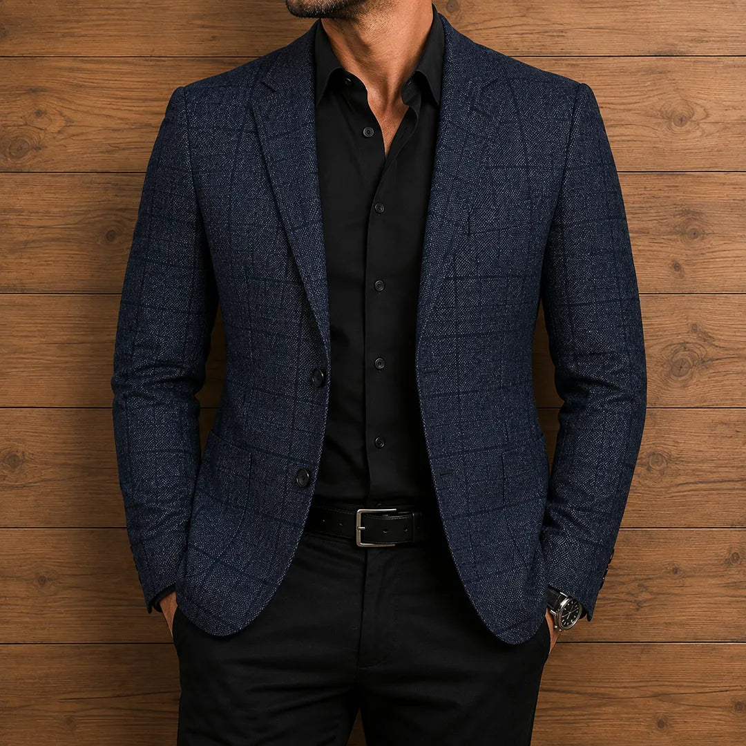 Blazer pour homme à motif à carreaux texturés, croisé à deux boutons, coupe régulière