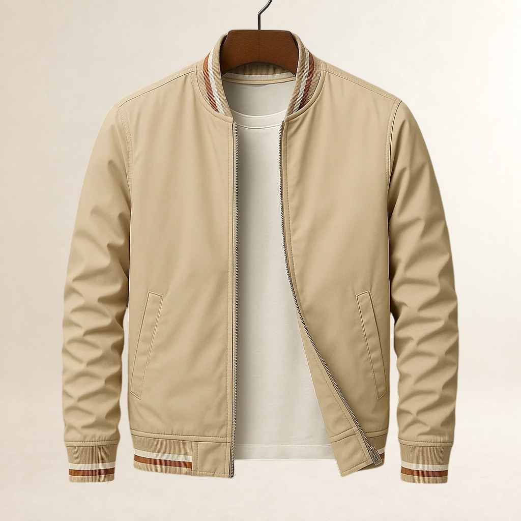 Blouson bomber pour homme avec bord côtelé, fermeture éclair complète et poches latérales