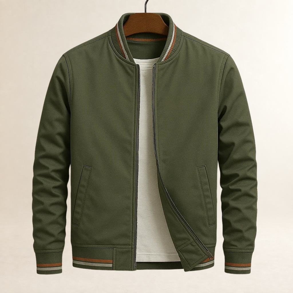 Blouson bomber pour homme avec bord côtelé, fermeture éclair complète et poches latérales