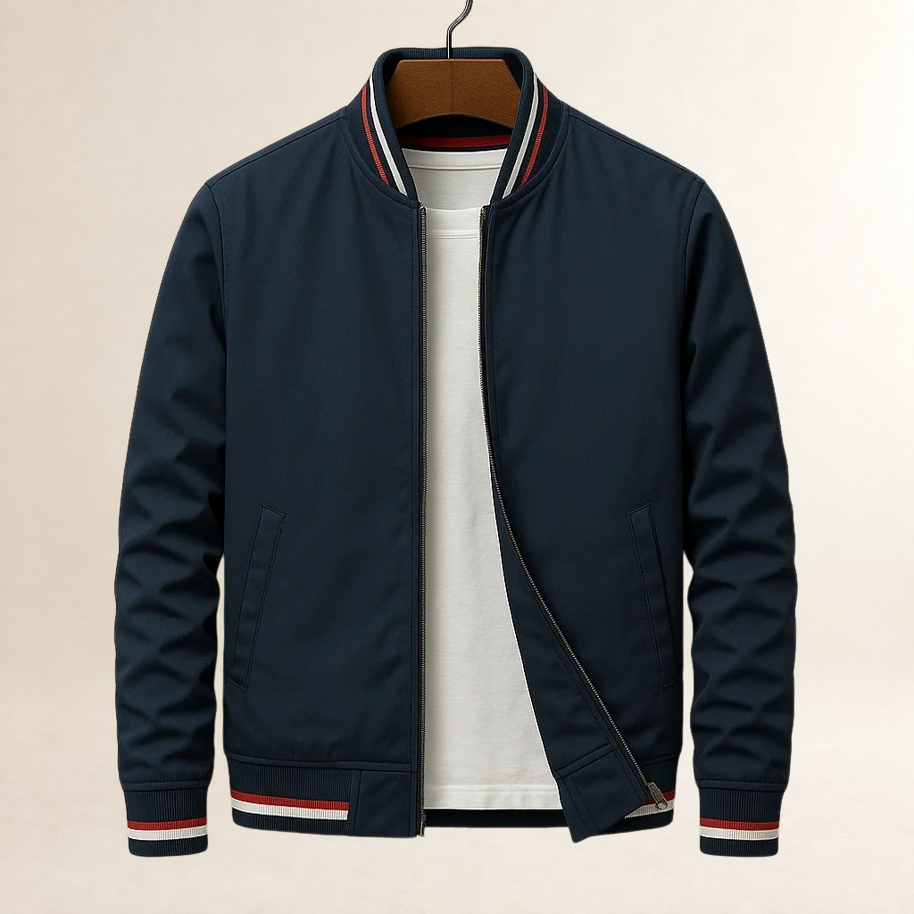 Blouson bomber pour homme avec bord côtelé, fermeture éclair complète et poches latérales