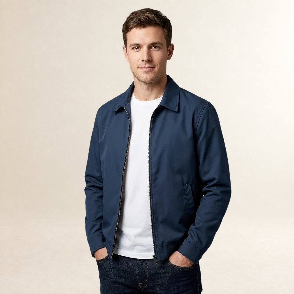 Blouson homme à fermeture éclair intégrale et col point