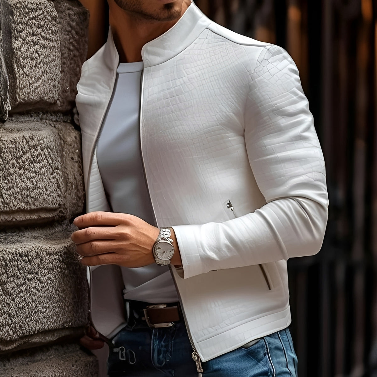 Blouson homme slim à col montant et zip - Design texturé