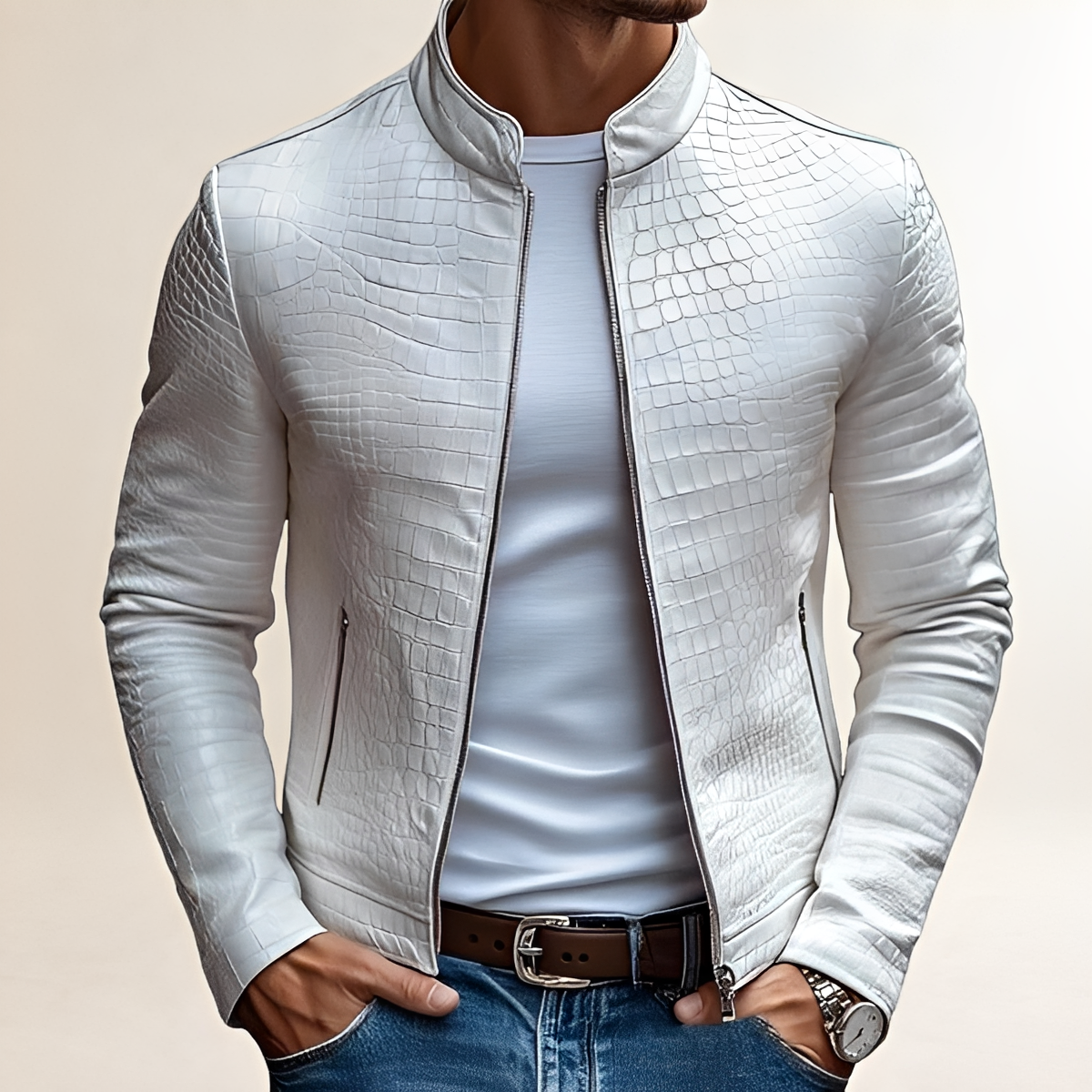 Blouson homme slim à col montant et zip - Design texturé