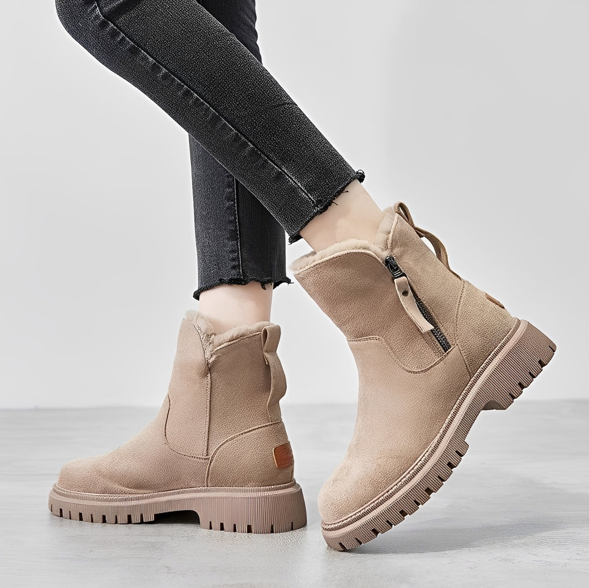 Bottes d'hiver femme à semelle chunky doublure chaude fermeture zippée hauteur ankle