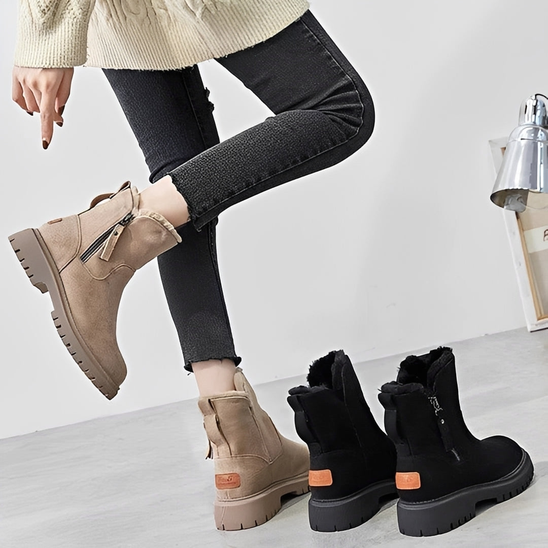 Bottes d'hiver femme à semelle chunky doublure chaude fermeture zippée hauteur ankle