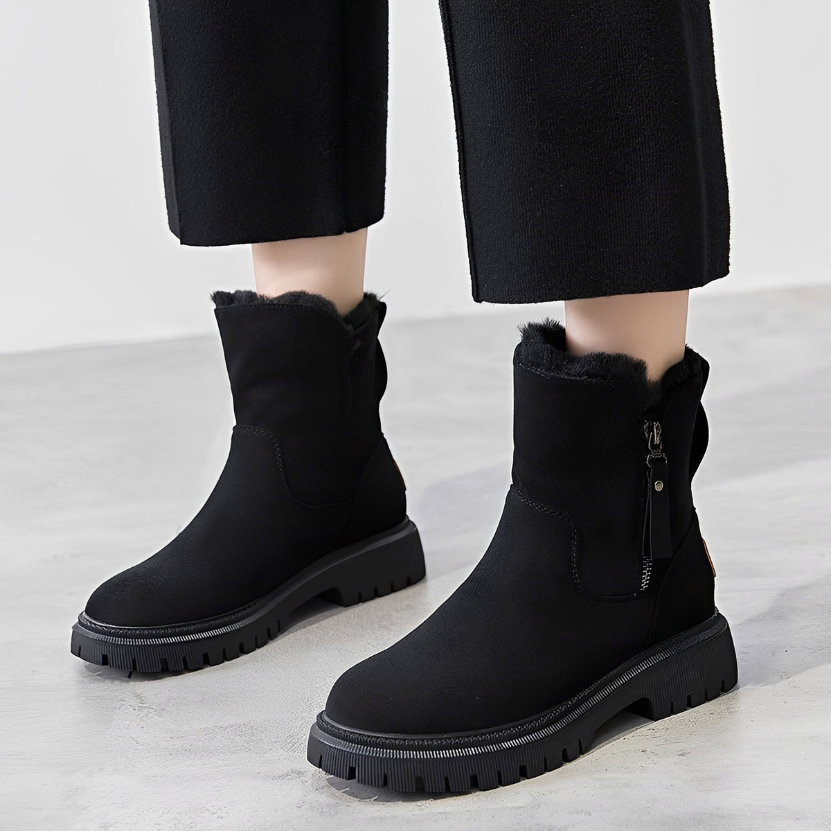 Bottes d'hiver femme à semelle chunky doublure chaude fermeture zippée hauteur ankle