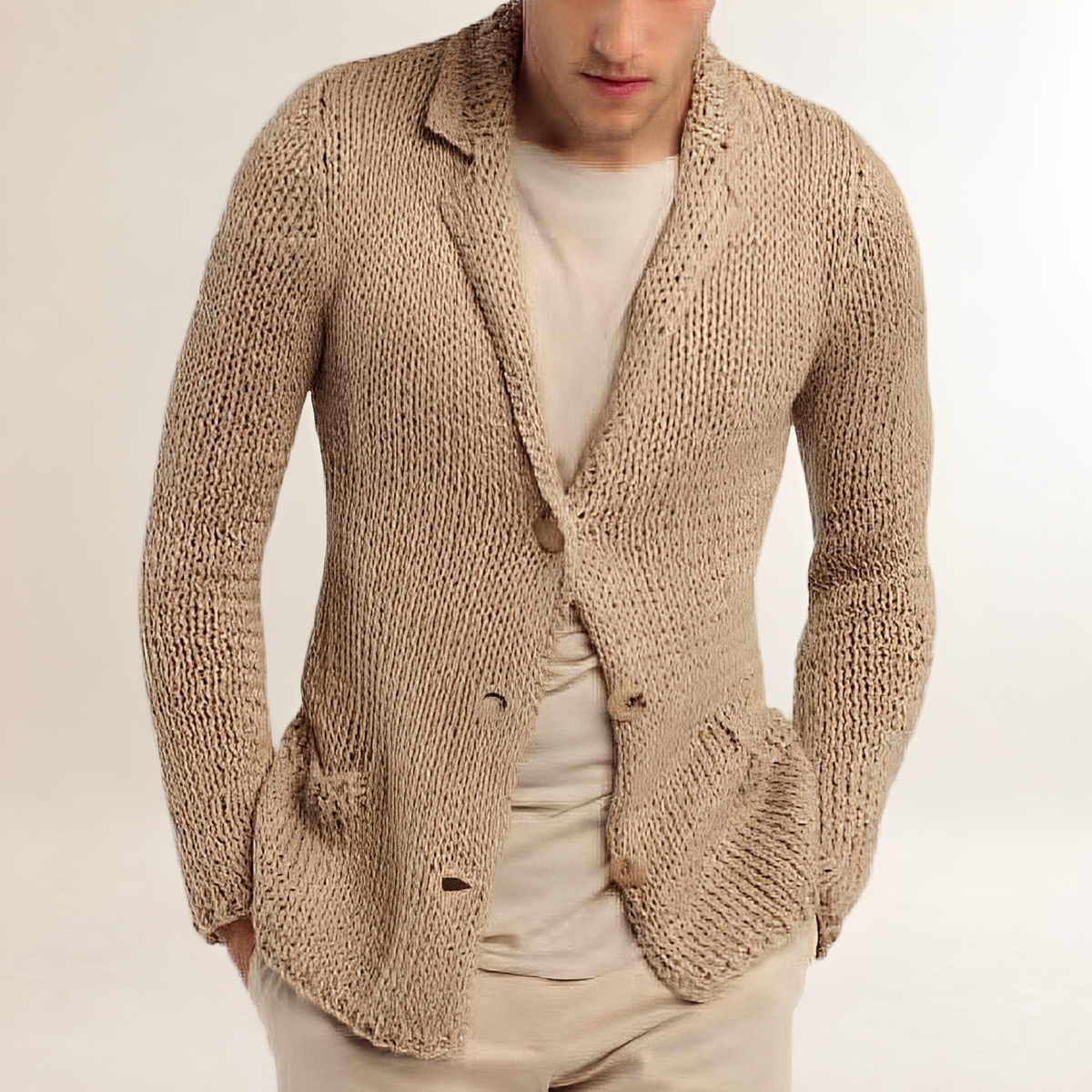 Cardigan blazer homme col à revers poches plaquées coupe régulière