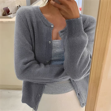 Cardigan femme à boutons, poignets côtelés, coupe régulière