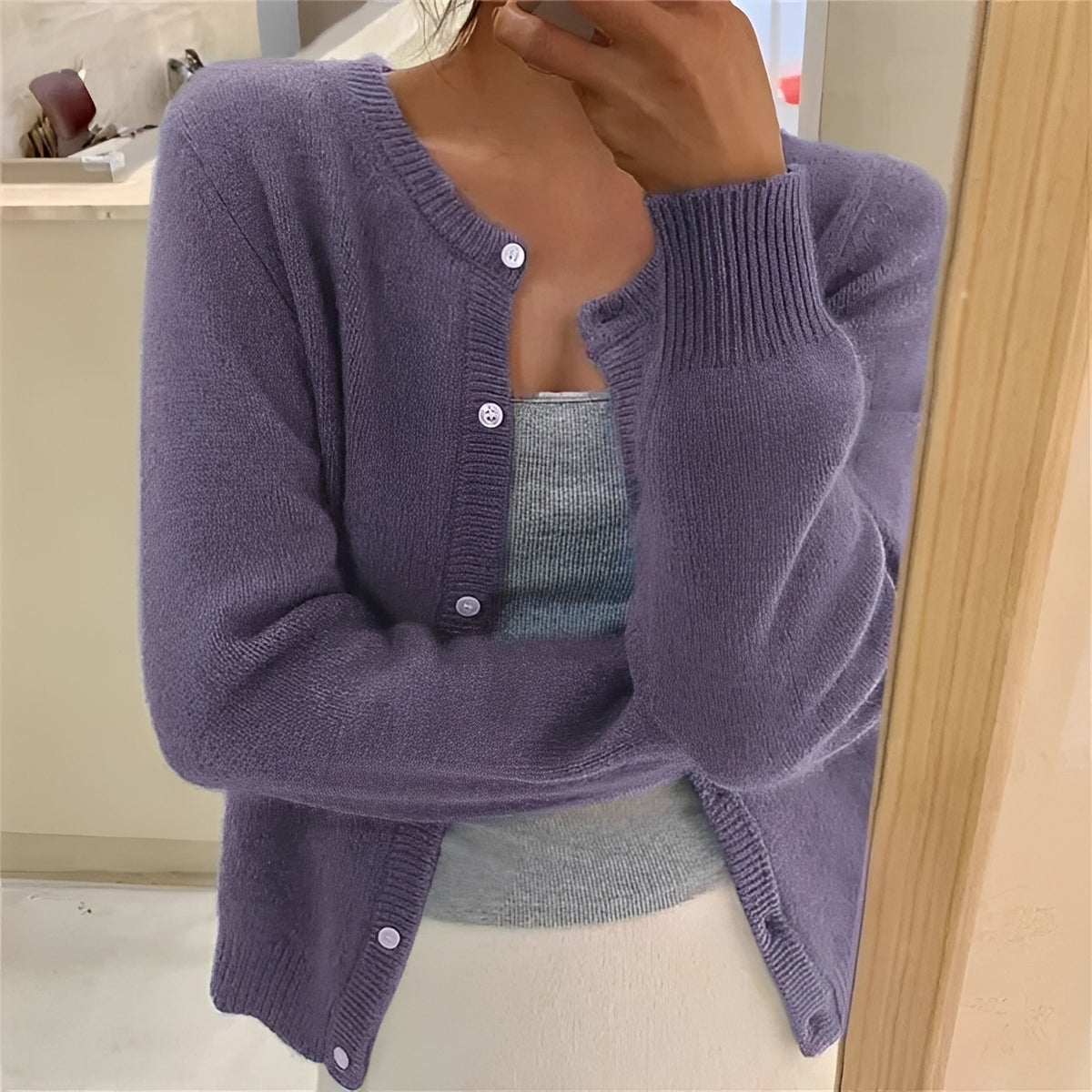 Cardigan femme à boutons, poignets côtelés, coupe régulière