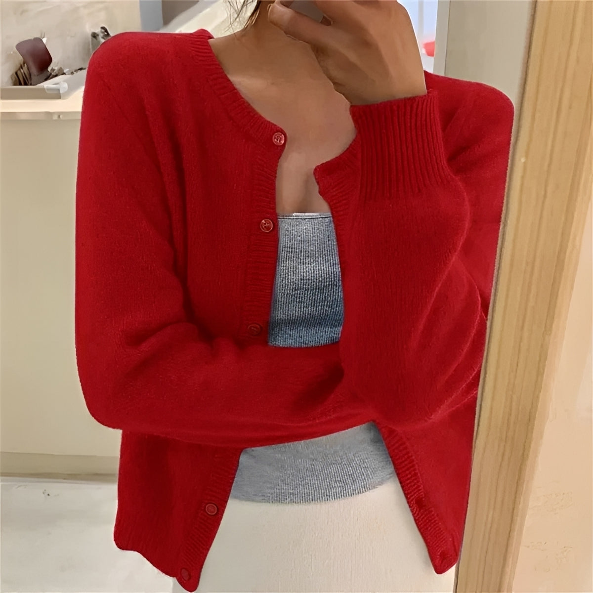 Cardigan femme à boutons, poignets côtelés, coupe régulière