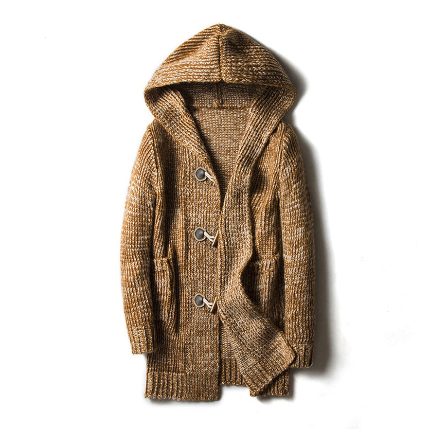 Cardigan homme à capuche avec boutons et poches latérales coupe classique