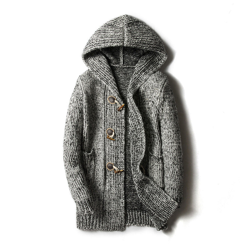 Cardigan homme à capuche avec boutons et poches latérales coupe classique