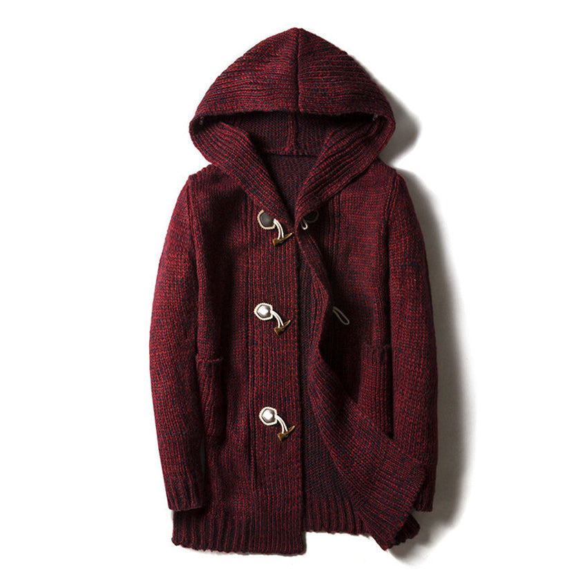 Cardigan homme à capuche avec boutons et poches latérales coupe classique