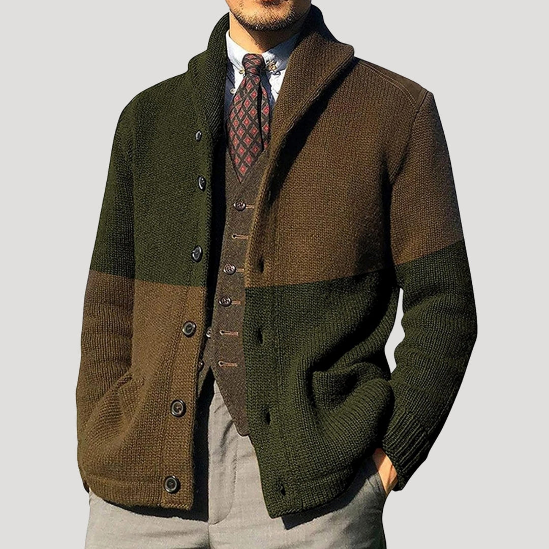 Cardigan homme à col châle avec boutons et coudières en patch