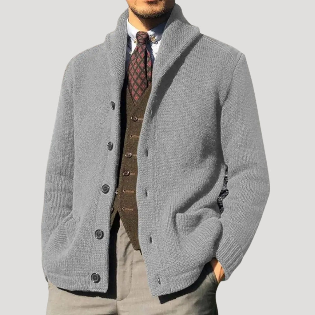Cardigan homme à col châle avec boutons et coudières en patch