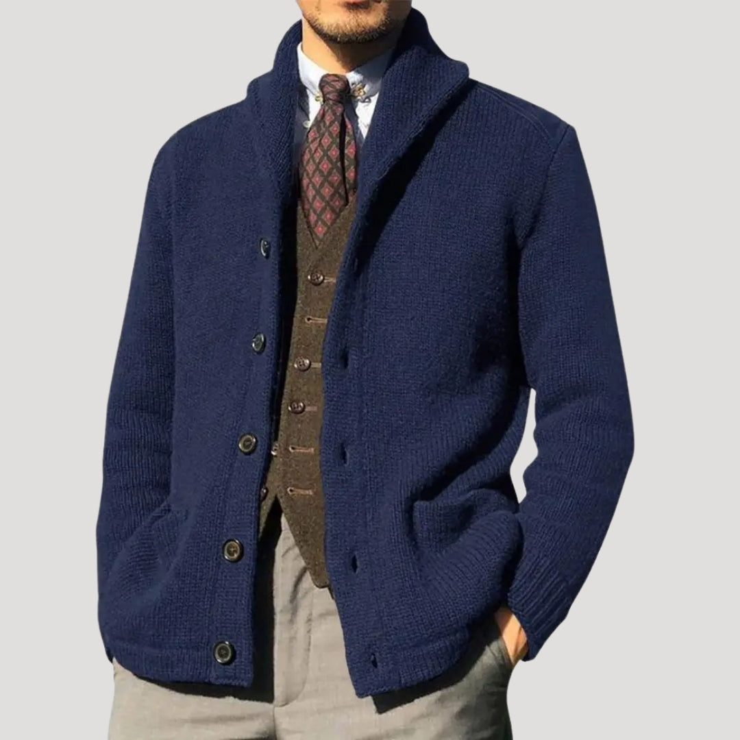 Cardigan homme à col châle avec boutons et coudières en patch
