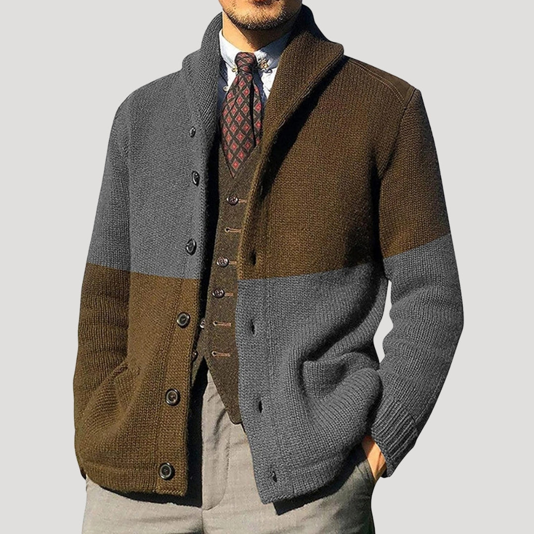 Cardigan homme à col châle avec boutons et coudières en patch